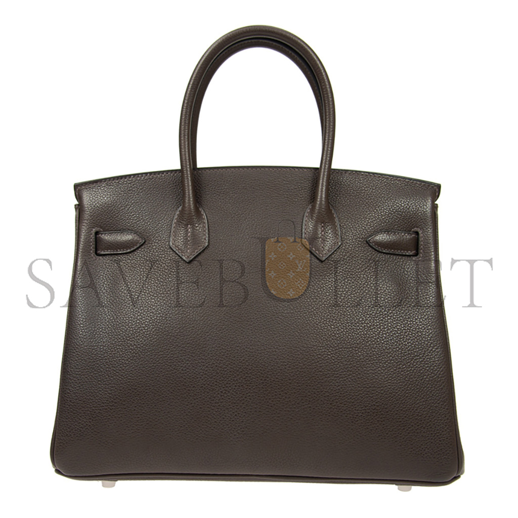 H**mes master birkin 30 chevre leather ebony silver buckle bag h028369cc36 (30*23*15cm)